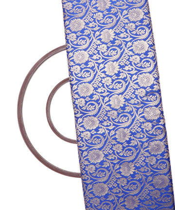 Royal Blue Colour Floral Design Banarasi Brocade Silk Fabric